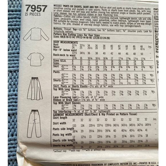 Simplicity sewing pattern  7957 top pant skirt size 8-14 - Picture 4 of 5